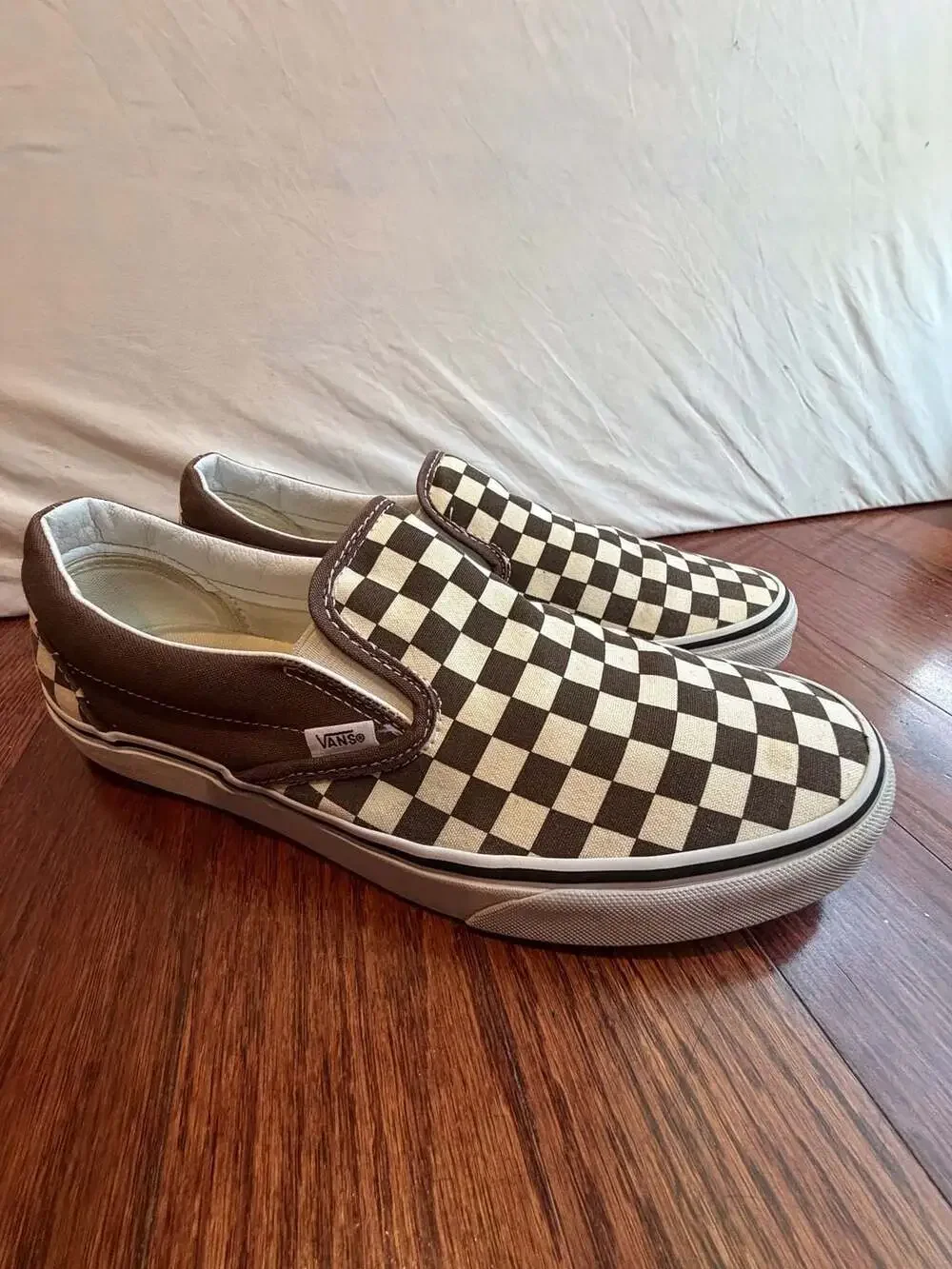 Vans Classic Slip-On Checkerboard Brown Canvas Sneakers